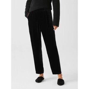 NWT Eileen Fisher Black Velvet Pleated Ankle Pants Women size L Large ($288)
